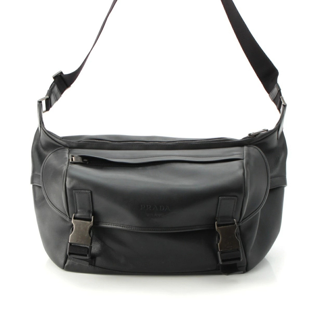Prada Leather Shoulder Messenger Bag Black